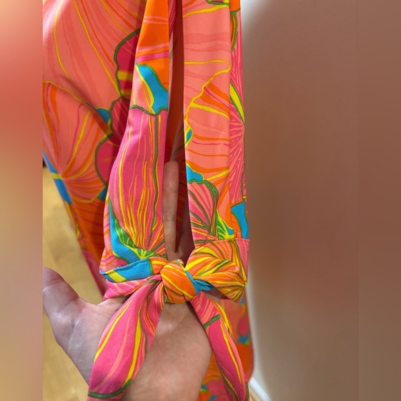 Trina Turk mini dress floral Ginko tie sleeve beach tropical vacation M - Picture 5 of 7